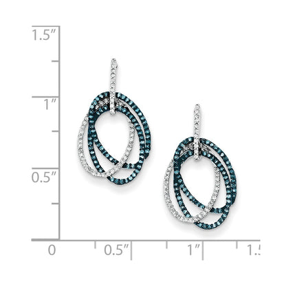 Sterling Silver Blue and White Diamond Triple Circle Post Earrings
