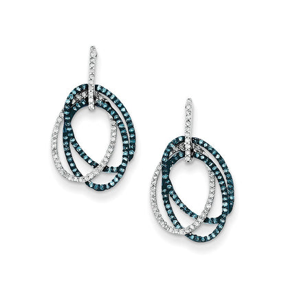 Sterling Silver Blue and White Diamond Triple Circle Post Earrings