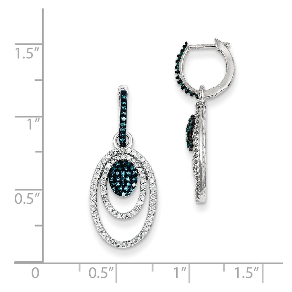 Sterling Silver Rhodium Plated Blue u0026 White Diamond Oval Earrings
