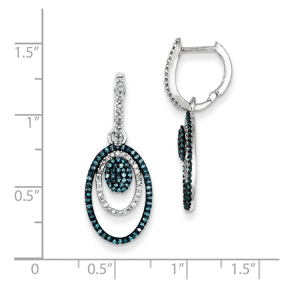 Sterling Silver Rhodium Plated Blue/White Diamond Oval Earrings