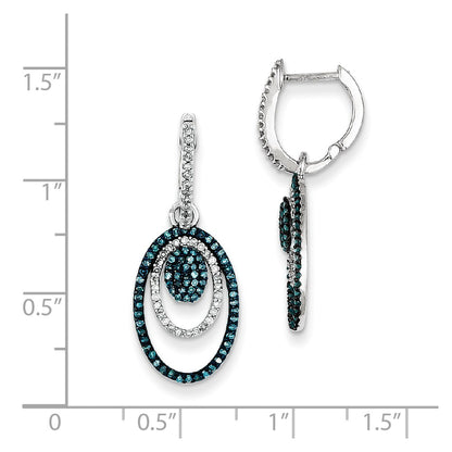 Sterling Silver Rhodium Plated Blue/White Diamond Oval Earrings