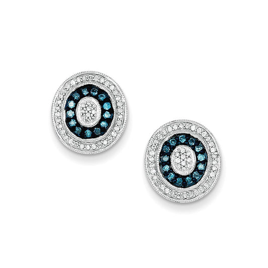 Sterling Silver Blue and White Diamond Earrings