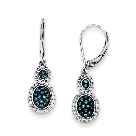 Sterling Silver Blue Diamond Double Circle Leverback Earrings