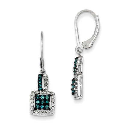 Sterling Silver White u0026 Blue Diamond Leverback Earrings