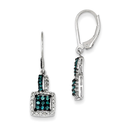 Sterling Silver White u0026 Blue Diamond Leverback Earrings
