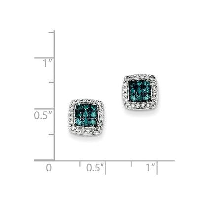 Sterling Silver White u0026 Blue Diamond Stud Earrings
