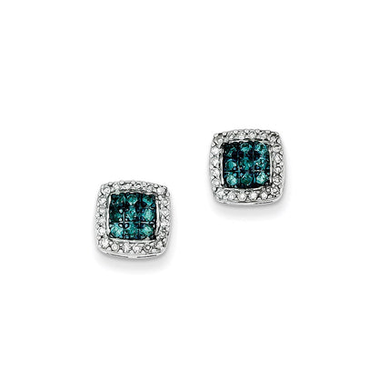 Sterling Silver White u0026 Blue Diamond Stud Earrings