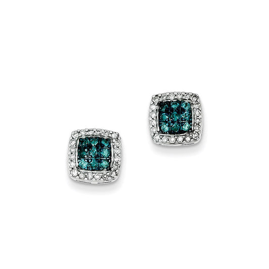 Sterling Silver White u0026 Blue Diamond Stud Earrings