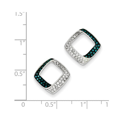 Sterling Silver White u0026 Blue Diamond Square Post Earrings