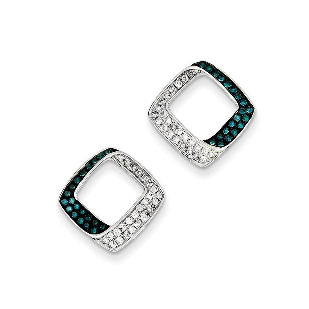 Sterling Silver White u0026 Blue Diamond Square Post Earrings