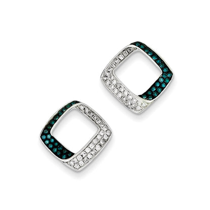 Sterling Silver White u0026 Blue Diamond Square Post Earrings