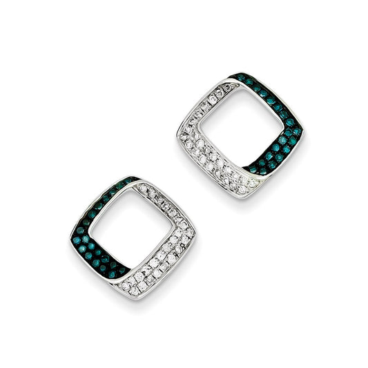 Sterling Silver White u0026 Blue Diamond Square Post Earrings