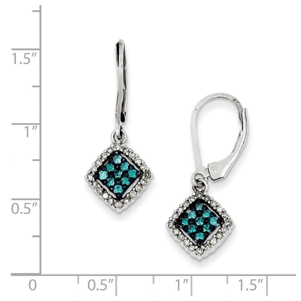 Sterling Silver White u0026 Blue Diamond Leverback Earrings