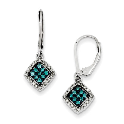 Sterling Silver White u0026 Blue Diamond Leverback Earrings
