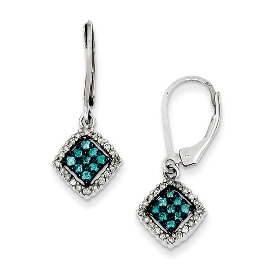 Sterling Silver White u0026 Blue Diamond Leverback Earrings