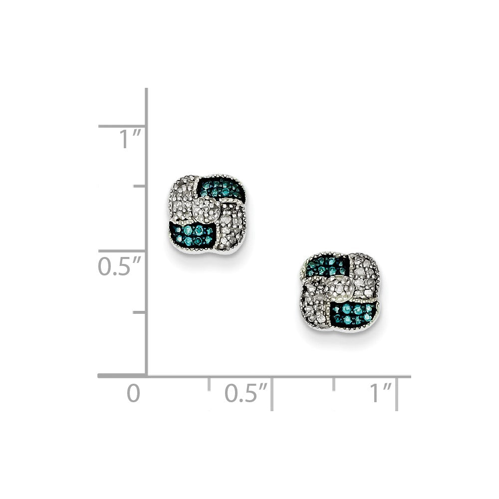 Sterling Silver Blue u0026 White Diamond Square Post Earrings