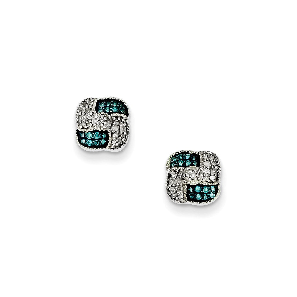 Sterling Silver Blue u0026 White Diamond Square Post Earrings