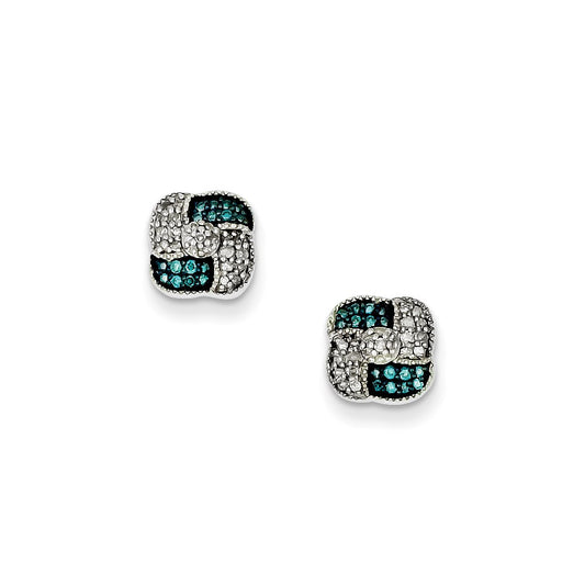 Sterling Silver Blue u0026 White Diamond Square Post Earrings