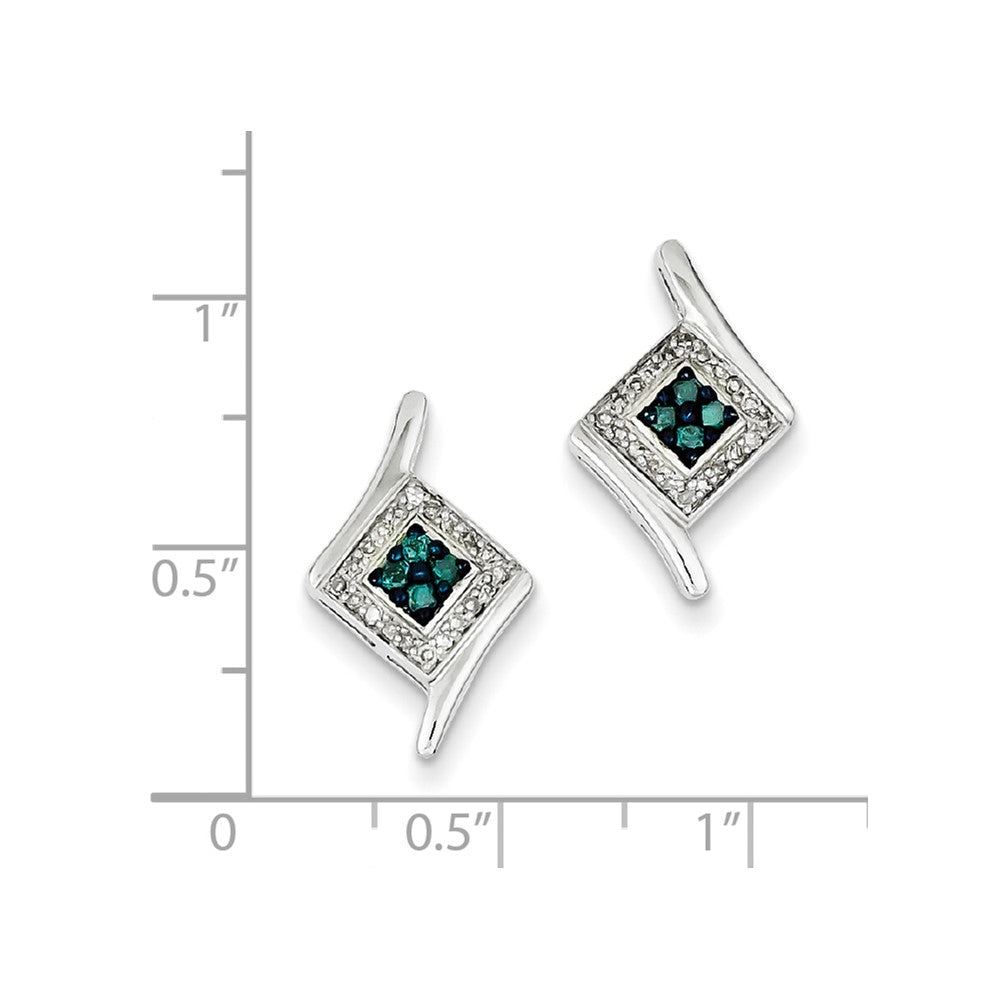 Sterling Silver White u0026 Blue Cluster Diamond Post Earrings