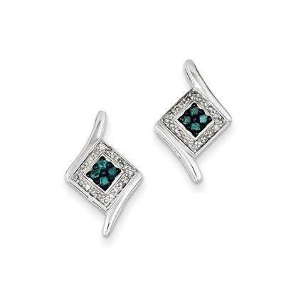 Sterling Silver White u0026 Blue Cluster Diamond Post Earrings