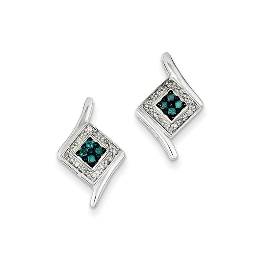 Sterling Silver White u0026 Blue Cluster Diamond Post Earrings