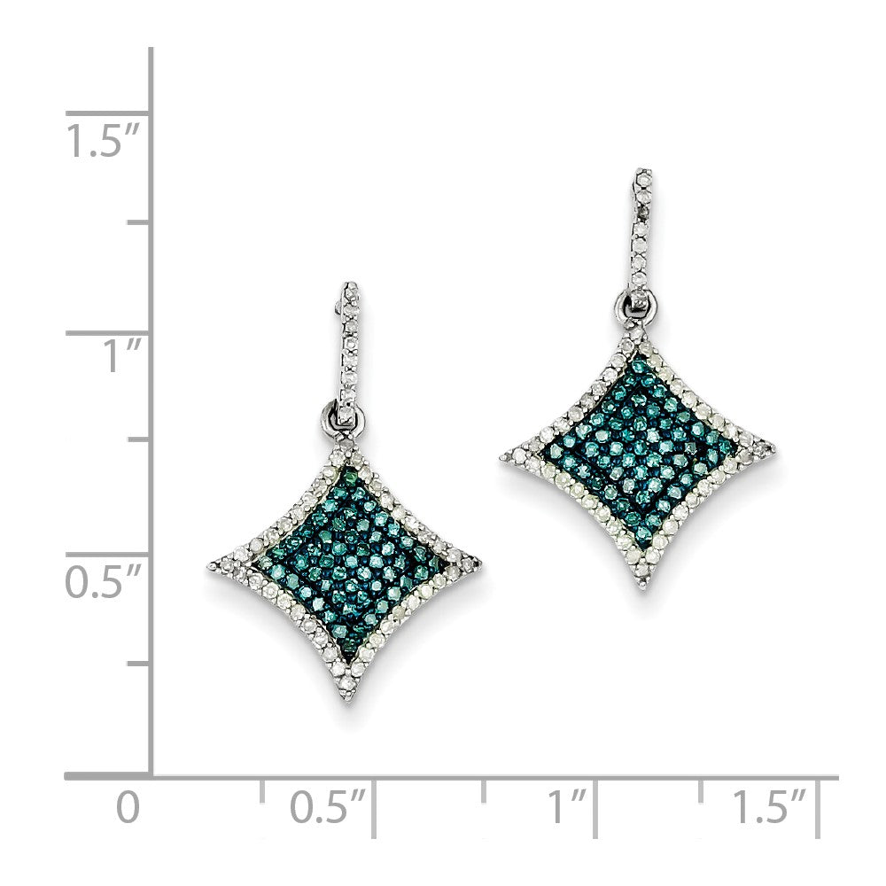 Sterling Silver Blue and White Diamond Dangle Post Earrings