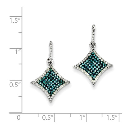 Sterling Silver Blue and White Diamond Dangle Post Earrings