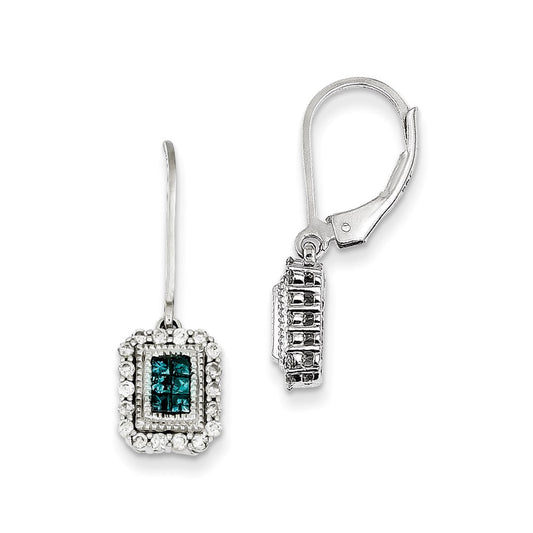 Sterling Silver White u0026 Blue Diamond Leverback Earrings