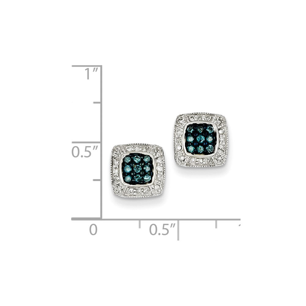 Sterling Silver Blue Diamond Small Square Post Earrings