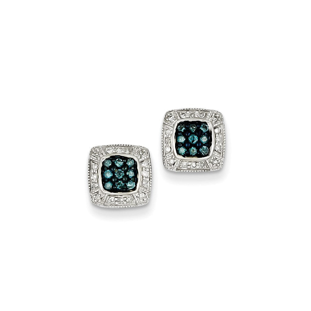 Sterling Silver Blue Diamond Small Square Post Earrings