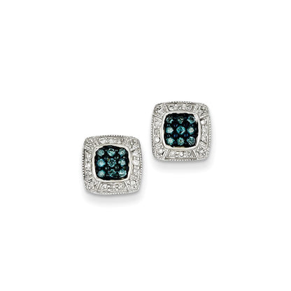 Sterling Silver Blue Diamond Small Square Post Earrings