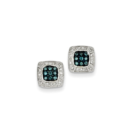 Sterling Silver Blue Diamond Small Square Post Earrings