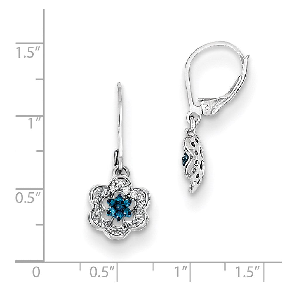 Sterling Silver Dangle White u0026 Blue Diamond Leverback Earrings