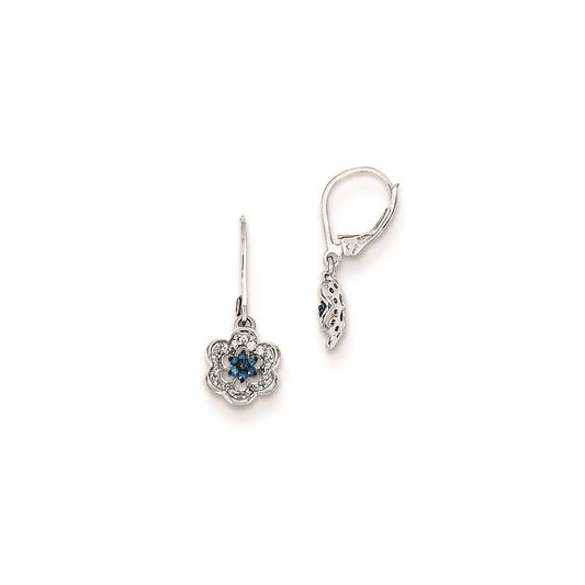 Sterling Silver Dangle White u0026 Blue Diamond Leverback Earrings