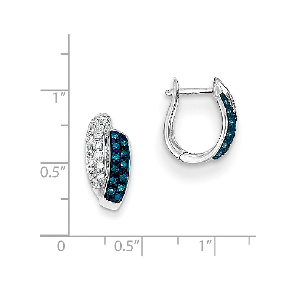 Sterling Silver Blue Diamond Leverback Hoop Earrings
