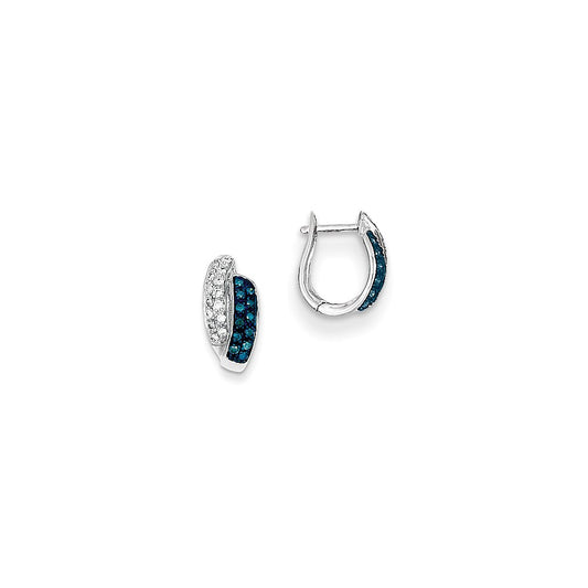 Sterling Silver Blue Diamond Leverback Hoop Earrings