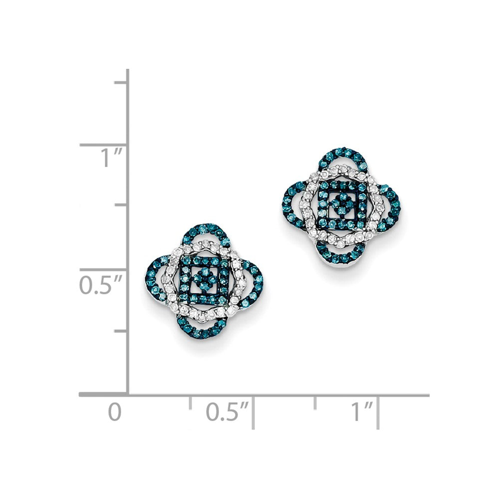 Sterling Silver Blue and White Diamond Post Earrings