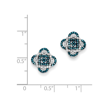 Sterling Silver Blue and White Diamond Post Earrings