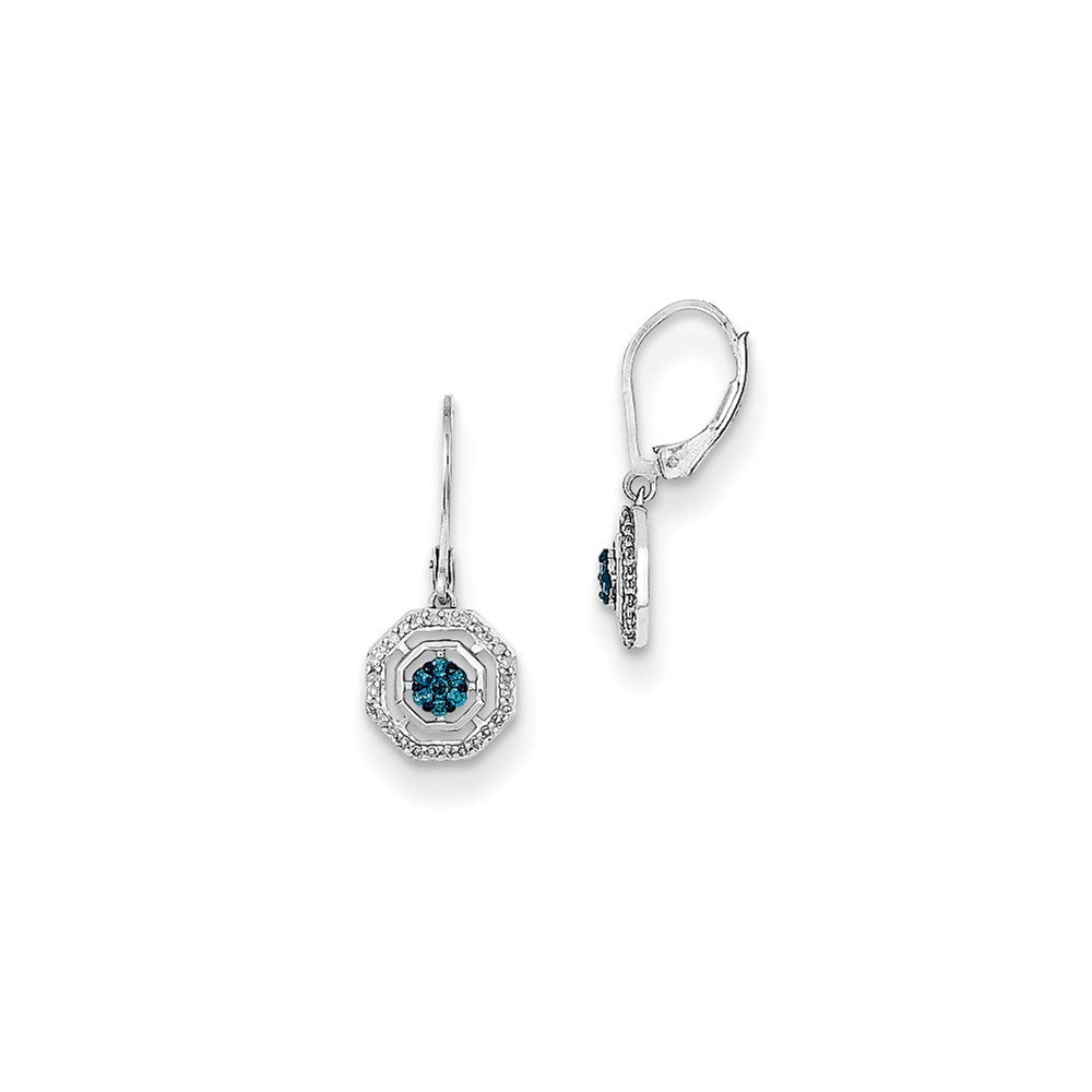 Sterling Silver White u0026 Blue Diamond Leverback Earrings