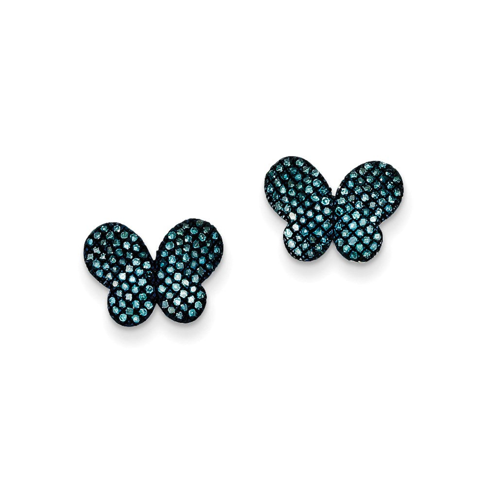 Sterling Silver Blue Diamond Butterfly Post Earrings