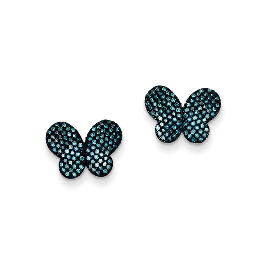 Sterling Silver Blue Diamond Butterfly Post Earrings
