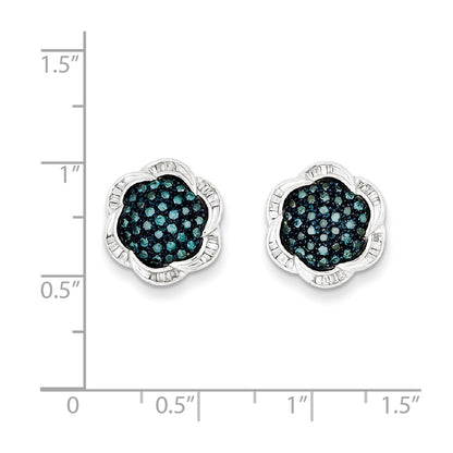 Sterling Silver Blue Diamond Flower Post Earrings