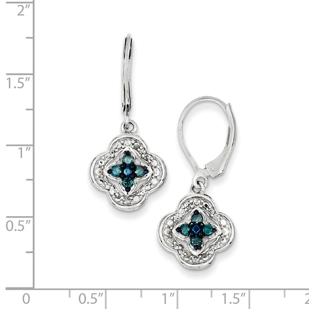 Sterling Silver Dangle White u0026 Blue Diamond Leverback Earrings
