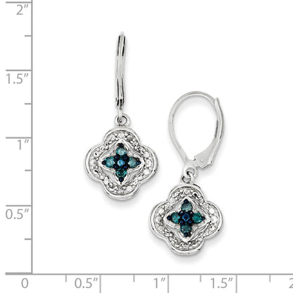 Sterling Silver Dangle White u0026 Blue Diamond Leverback Earrings