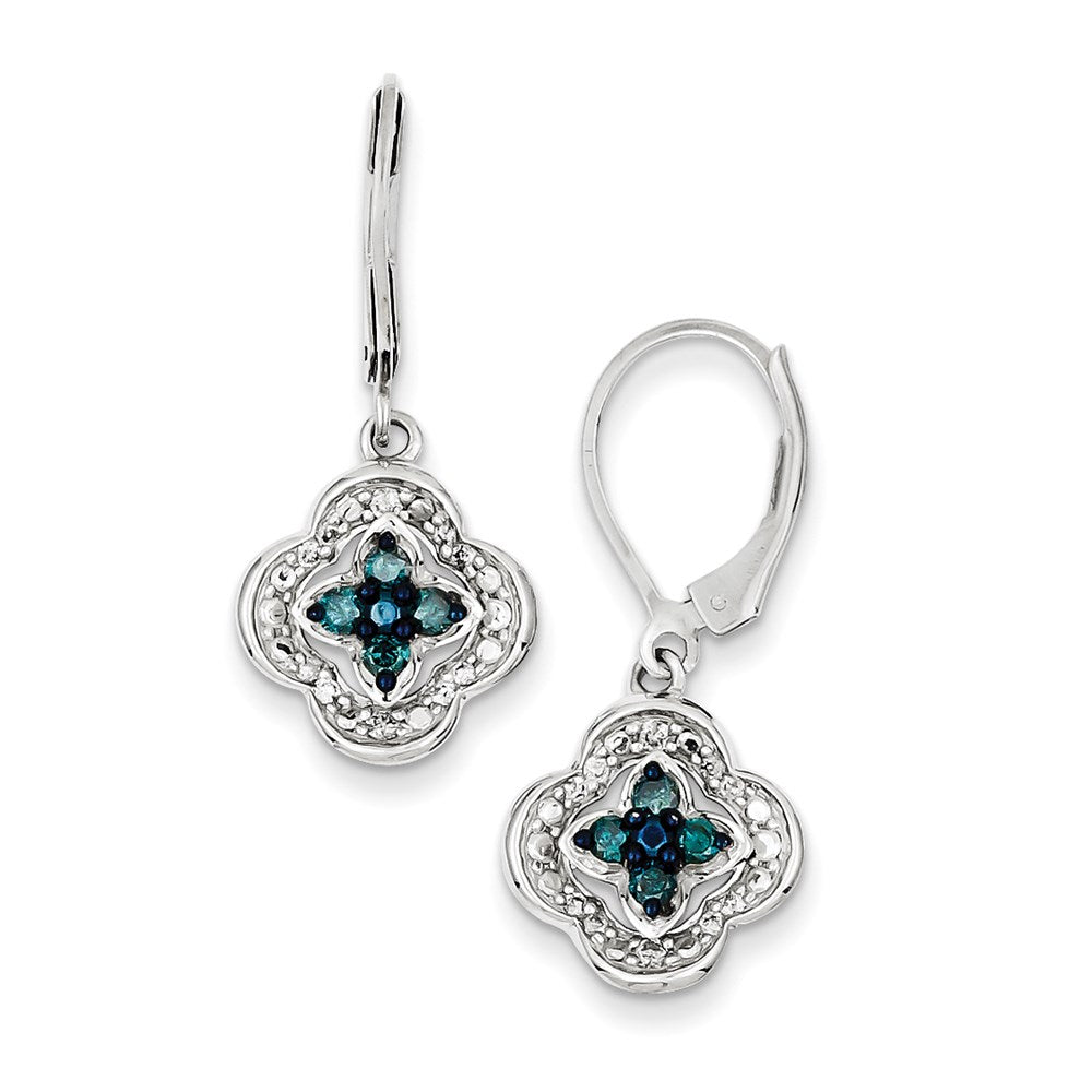 Sterling Silver Dangle White u0026 Blue Diamond Leverback Earrings