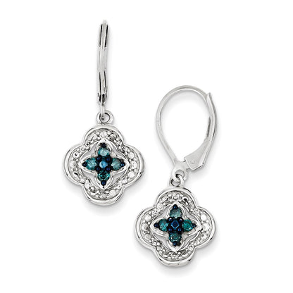 Sterling Silver Dangle White u0026 Blue Diamond Leverback Earrings