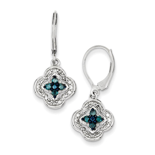 Sterling Silver Dangle White u0026 Blue Diamond Leverback Earrings