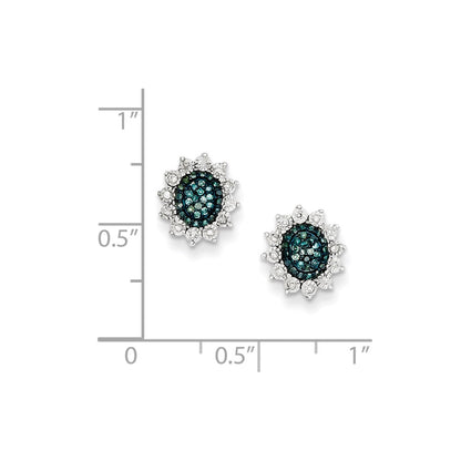 Sterling Silver Blue and White Diamond Post Earrings