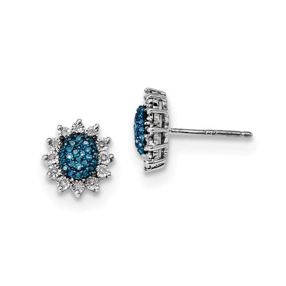 Sterling Silver Blue and White Diamond Post Earrings