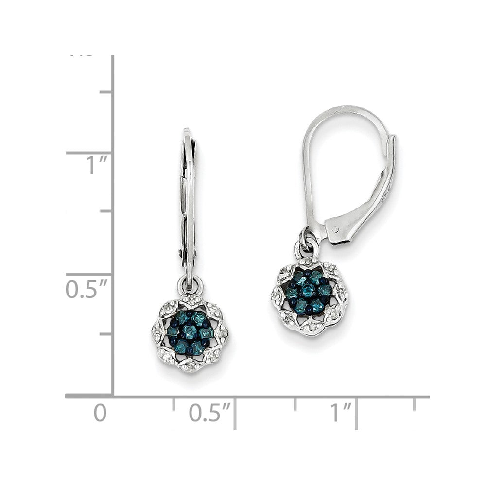 Sterling Silver White u0026 Blue Diamond Leverback Earrings